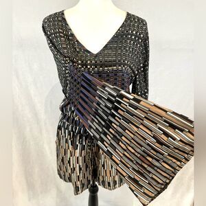 Blush Boutique long sleeve open back geometric print romper size large